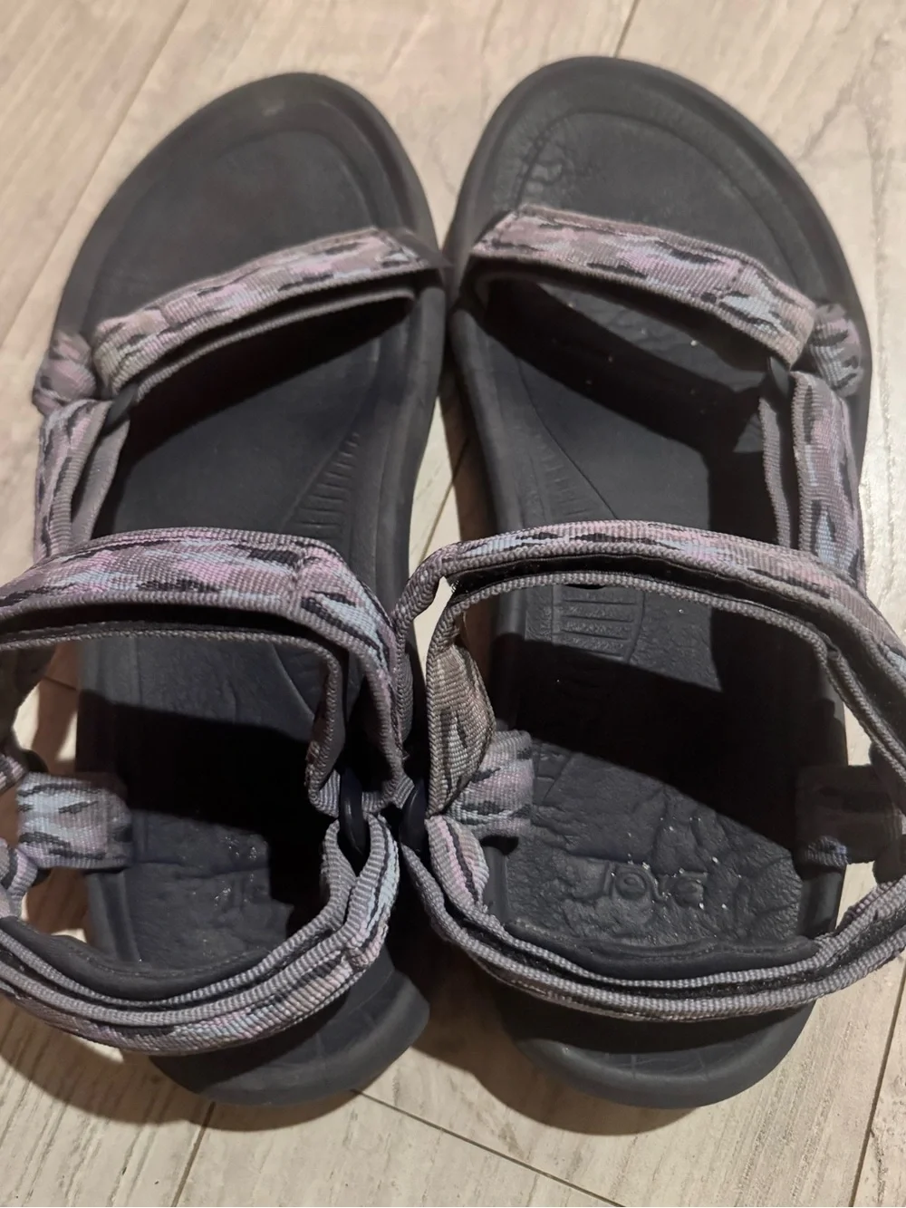 Teva Women's Black Sandals with Light Pink Patterned Straps